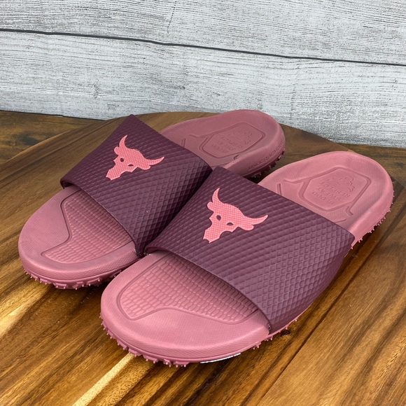 NEW Under Armour Project Rock 2.0 Maroon Slide Sandal Fat Tire Men’s Size 11 - Picture 2 of 12